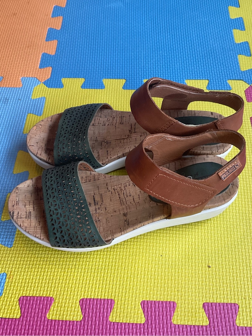 🌊Coastal Grandma Pikolinos Brown and Green Wedge Sandals Boho Size 36 - Picture 3 of 6